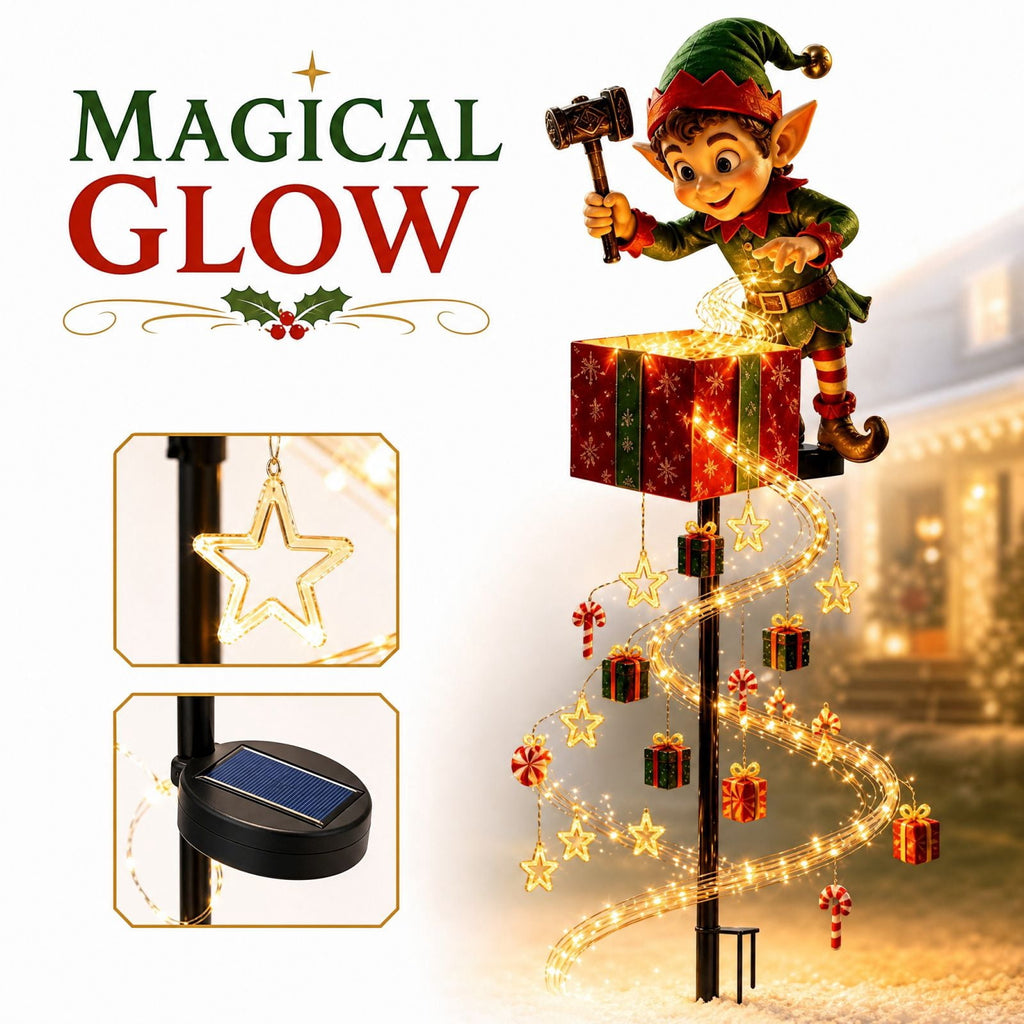 Christmas Reindeer Lighted Yard Stake, Bell and Snowflake Outdoor Decor for Lawn Garden Pathway Porch Holiday Display, 31.9 in