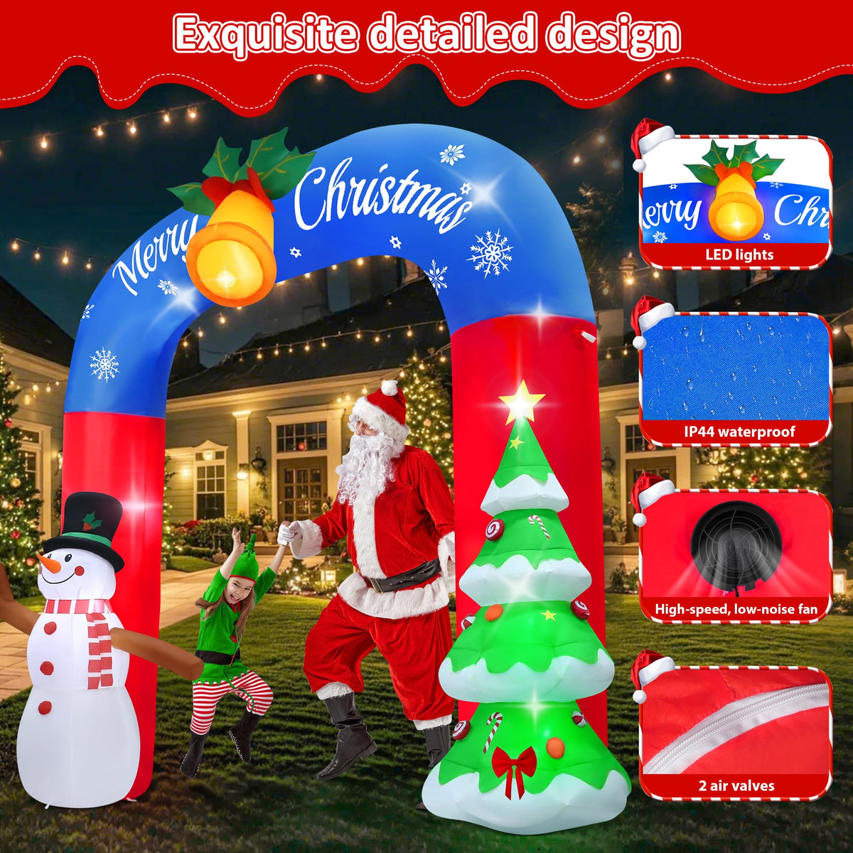 Yexmas 8FT Christmas Inflatable Archway,Christmas Blow Up Yard Decorations with Santa Claus and Snowman,Outdoor Christmas Decorations with Bow LED Lights