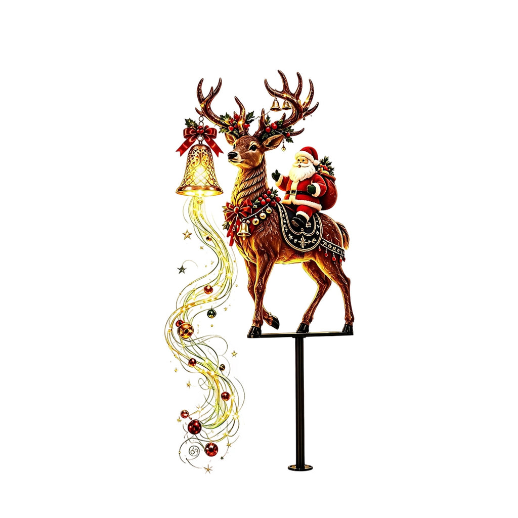 Christmas Reindeer Lighted Yard Stake, Bell and Snowflake Outdoor Decor for Lawn Garden Pathway Porch Holiday Display, 31.9 in