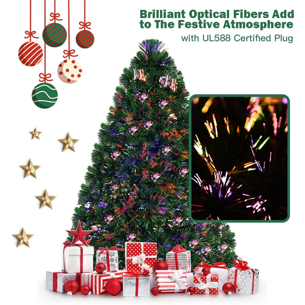 Costway 6Ft Pre-Lit Fiber Optic PVC Christmas Tree Metal Holiday