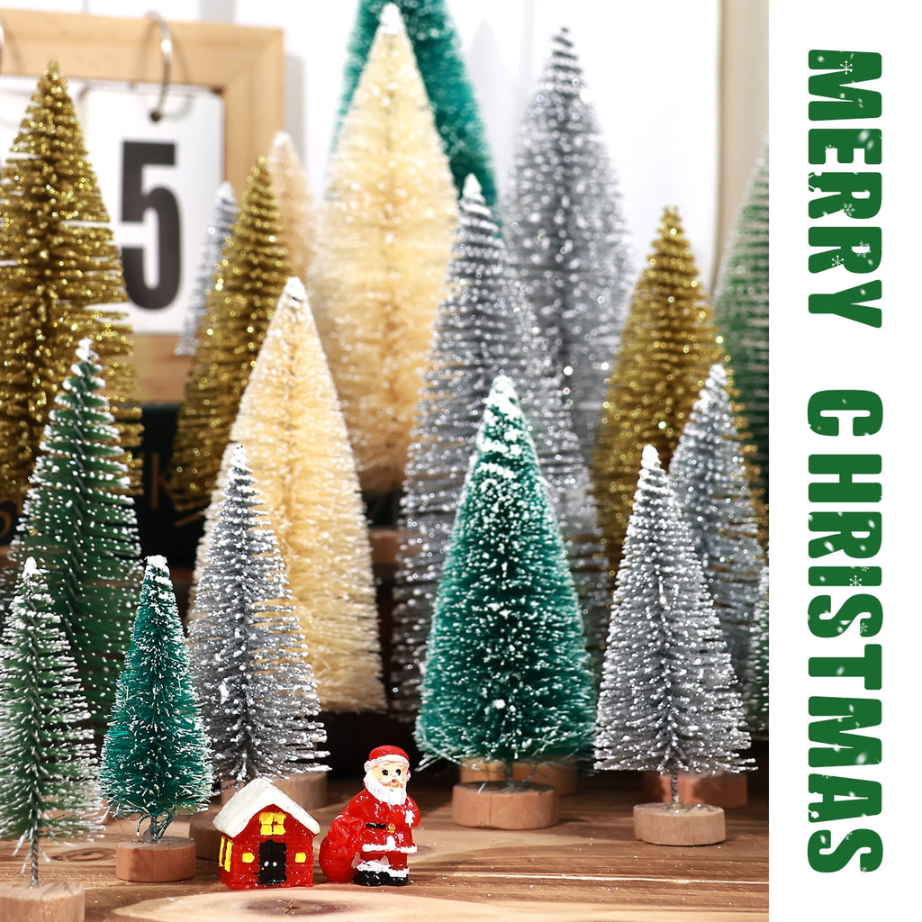 Ayieyill 30PCS Artificial Mini Christmas Trees, Mini Pine Tree Sisal Trees with Wood Base Bottle Brush Trees for Christmas Table Top Decor Winter Crafts Ornaments