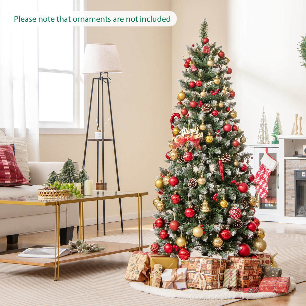 Costway 5 FT Pre-Lit Artificial Christmas Tree with 408 Snowy Branch Tips 250 LED Lights