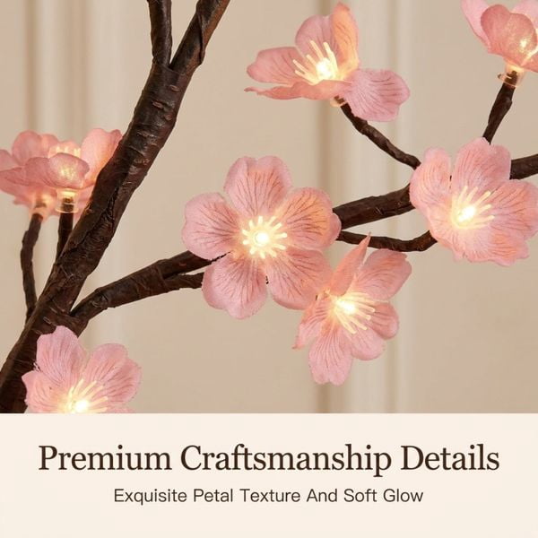 48LED/3.94FT Cherry Blossom Vine Lights with Remote Control, 8 Lighting Modes for Bedroom Wall and Indoor Decor