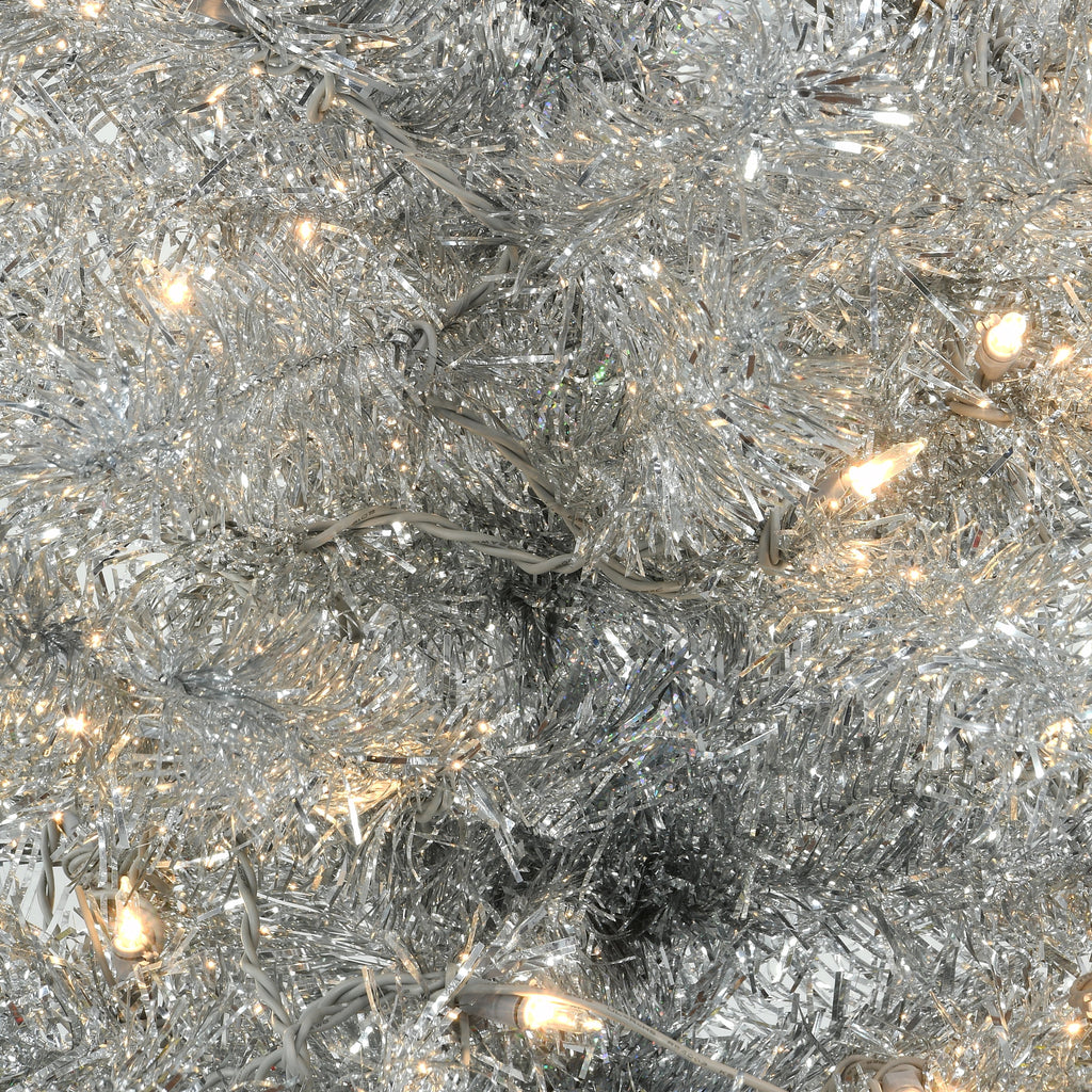 National Tree Company 4 ft. Pre-Lit Artificial Silver Tinsel Christmas Tree, Clear Lights, Includes Stand