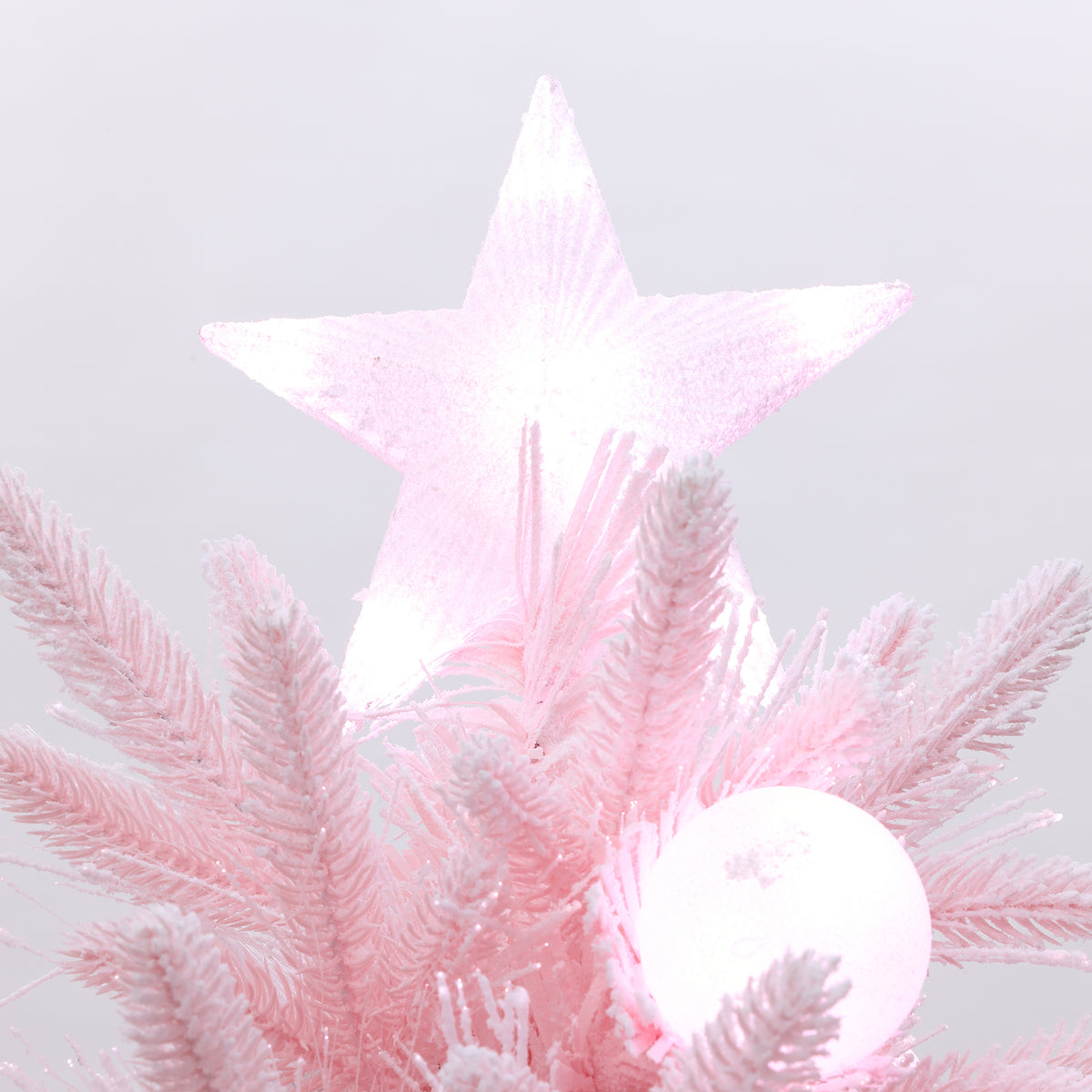 LuxenHome 5Ft Pink Cherry Blossom Christmas Tree with Fiber Optic Lights & Snowman Star Topper