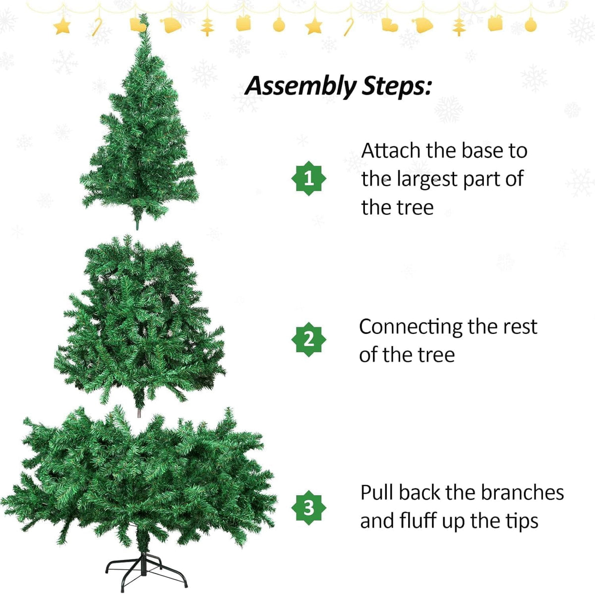 Artificial Christmas Tree, 7FT Premium Pine Unlit Holiday Decoration, Full Size Décor Easy Assembly Metal Stand