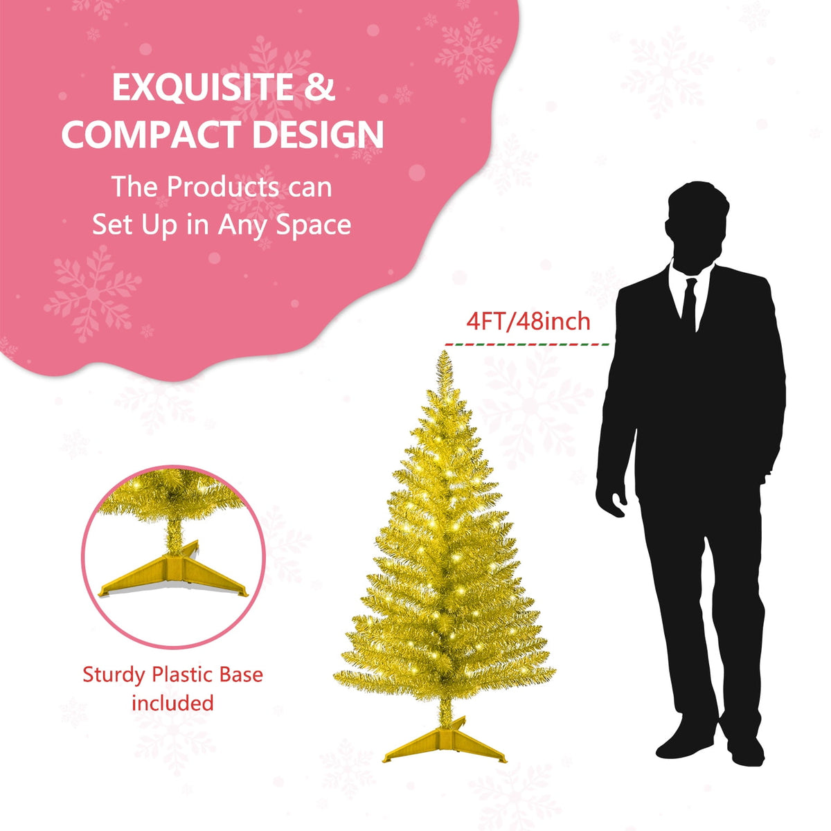Mayhihi 4FT White Small Christmas Tree with Lights, Artificial Xmas Trees for Home Office