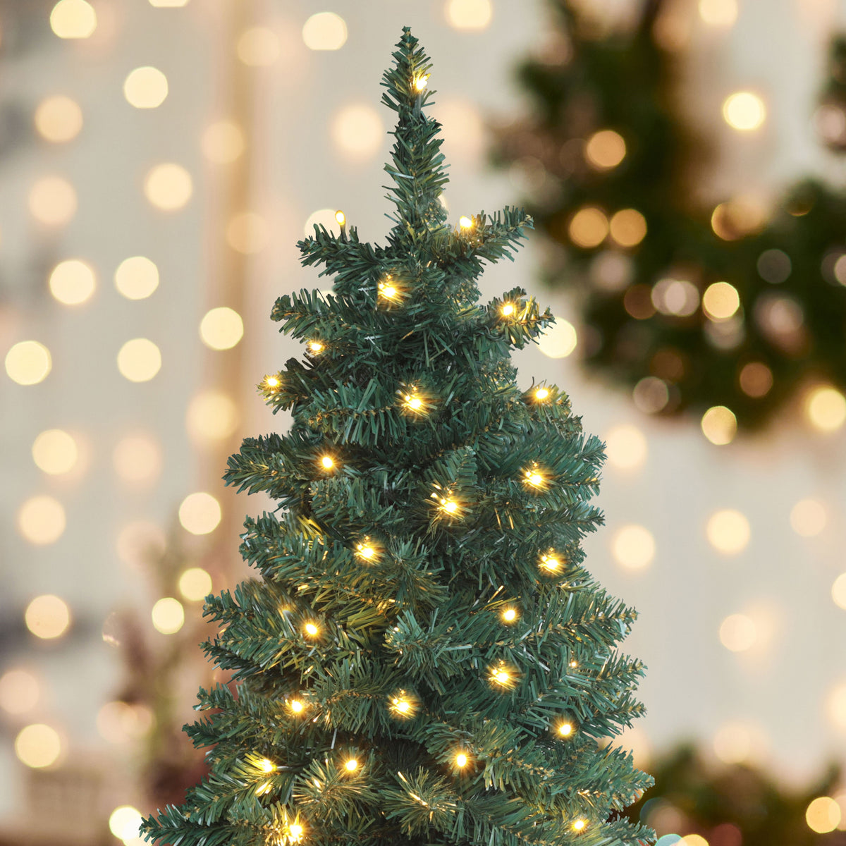 VEIKOUS 6.5ft Pre-lit Pencil Christmas Tree Slim w/250 LED Lights & Metal Stand, Green