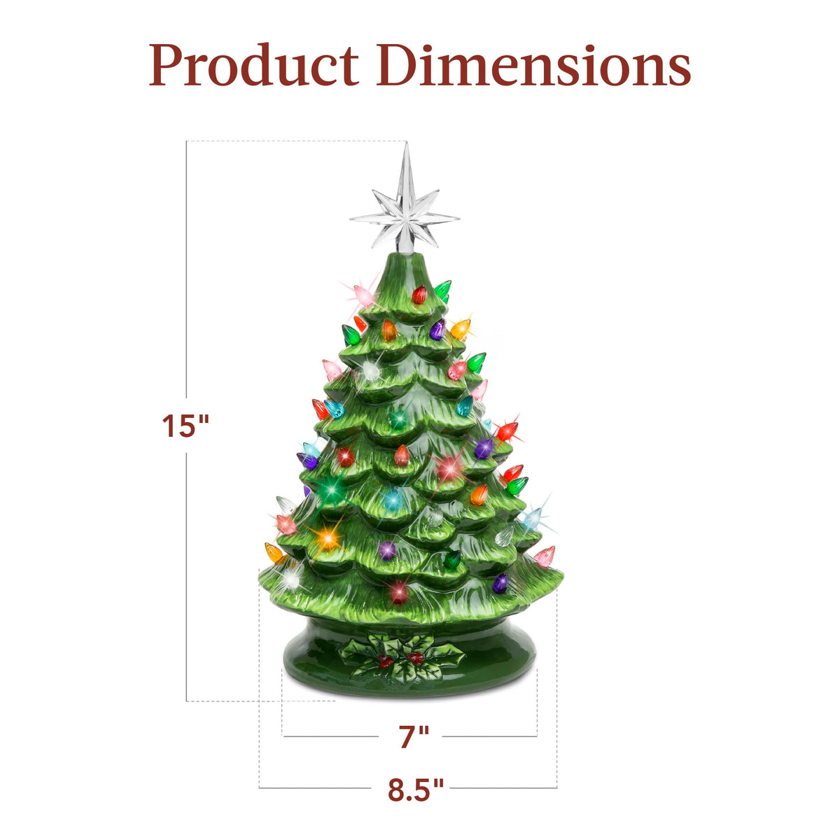 Best Choice Products 15in Ceramic Christmas Tree, Pre-lit Hand-Painted Tabletop Holiday Tree, Gingerbread Red/White/Grn