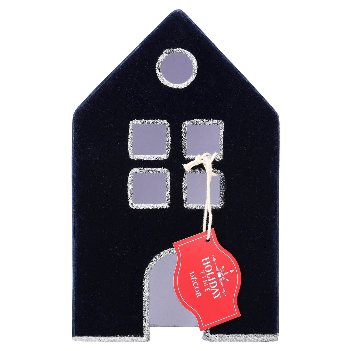 Velvet-Feel House Christmas Decoration, Blue and Silver, 8", by Holiday Time