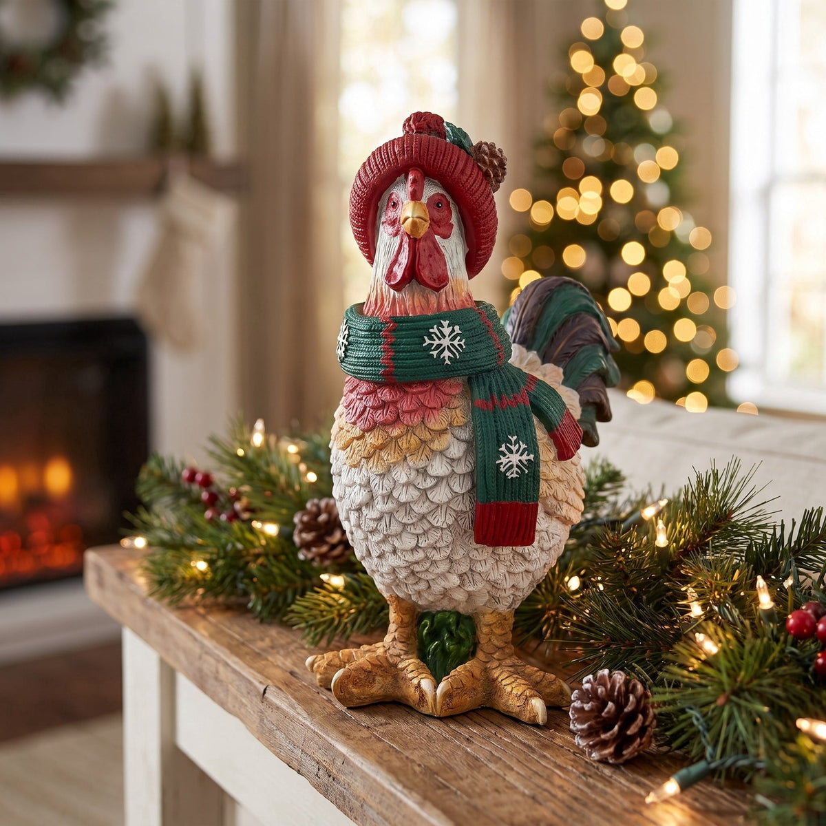 Rooster with Hat and Scarf Christmas Decoration, Multicolor, 10", by Holiday Time