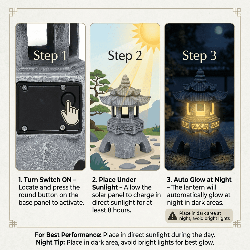 LUMIARTISAN Japanese Solar Pagoda Lantern Garden Statue Outdoor Zen Decor Light