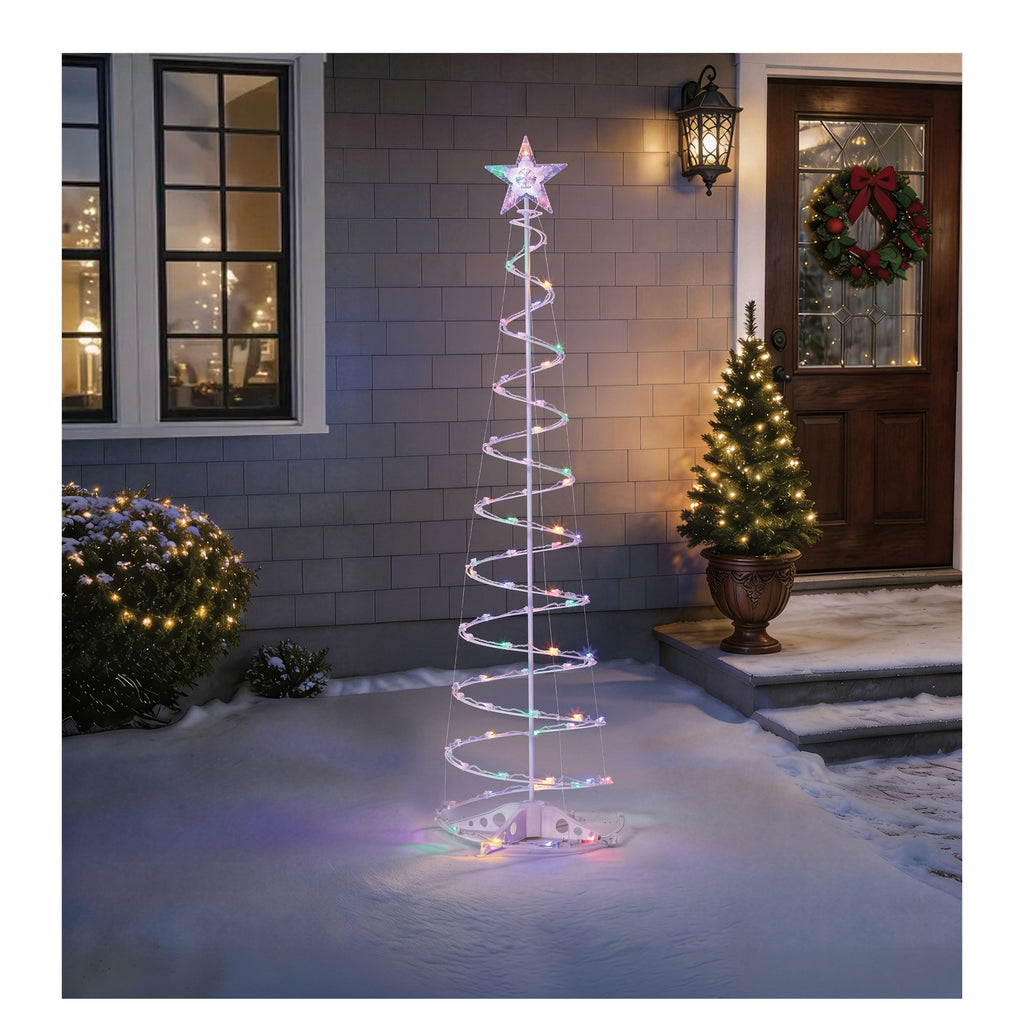 Indoor/Outdoor LED 8-Function Color-Changing Spiral Christmas Tree, Cool White to Multicolor, 6', by Holiday Time