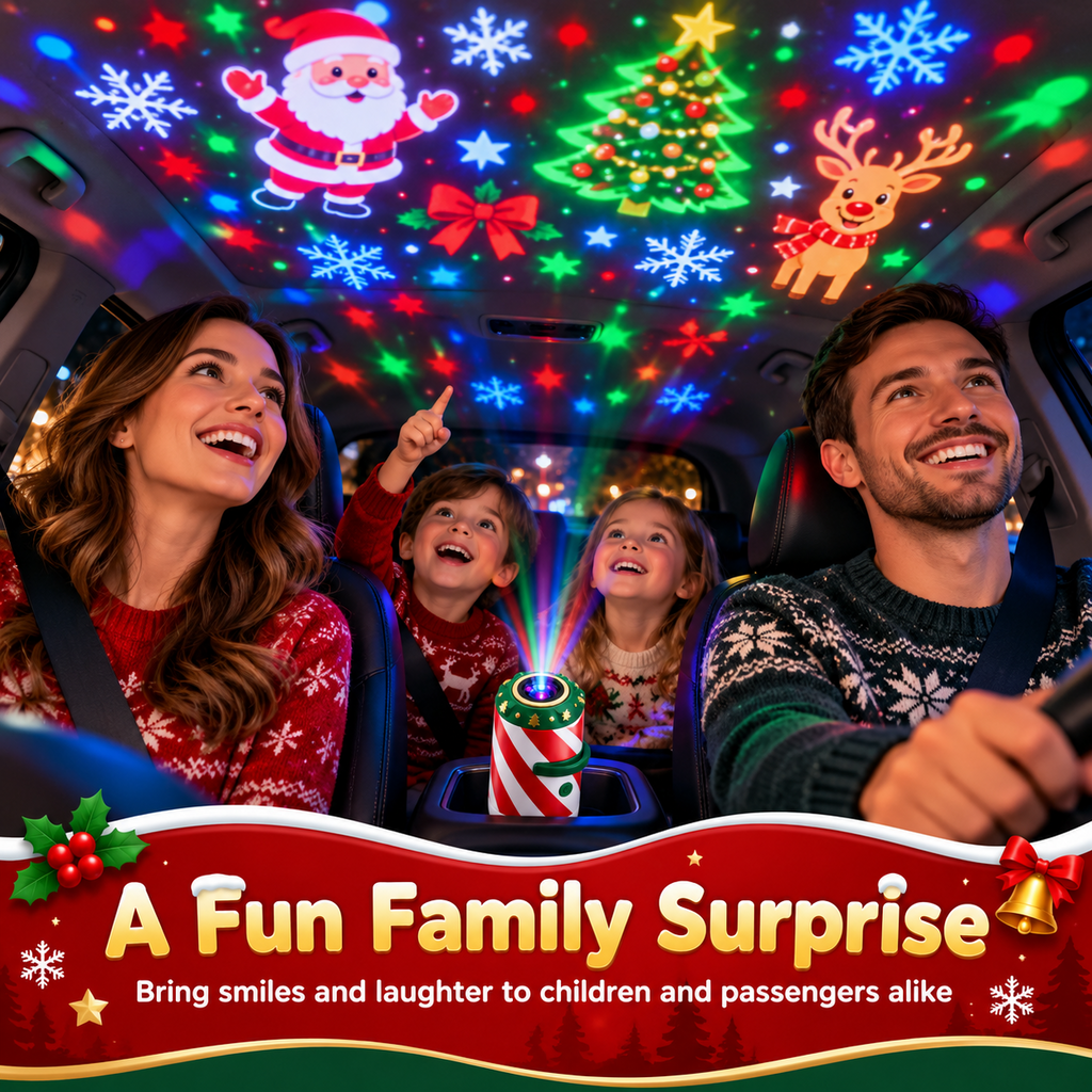 2027 Christmas Projector Light with 12 Films, USB Powered Holiday Projection Lamp with Clear Lens & One-Touch Control, Adjustable Christmas Car Ceiling & Room Decor
