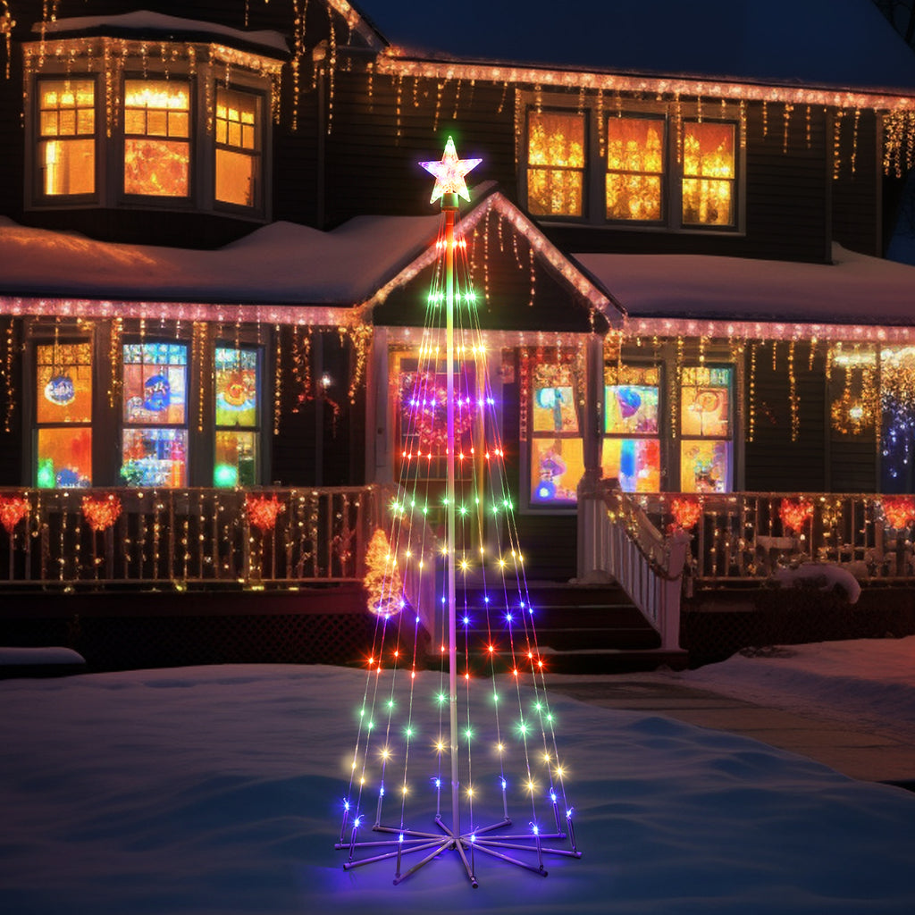 Oumilen Outdoor 6ft Lighted Christmas Tree LED Tree Solar Powered, Multicolor