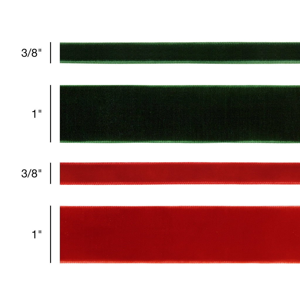 LaRibbons 3/8" & 1" Velvet Ribbon Stack - Red/Green Multi Pack, 20 Yards