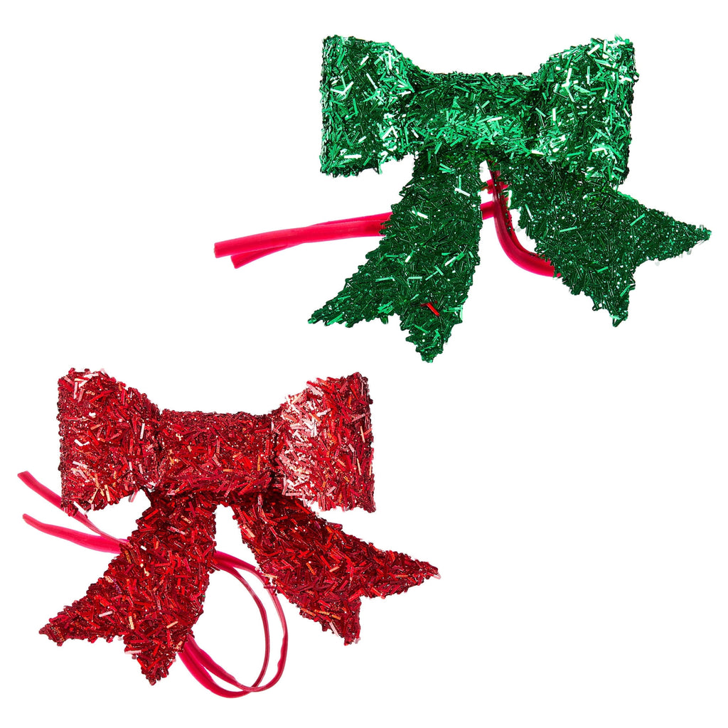 4-Count Red and Green Tinsel Bow Mini Christmas Ornaments, 2", by Holiday Time