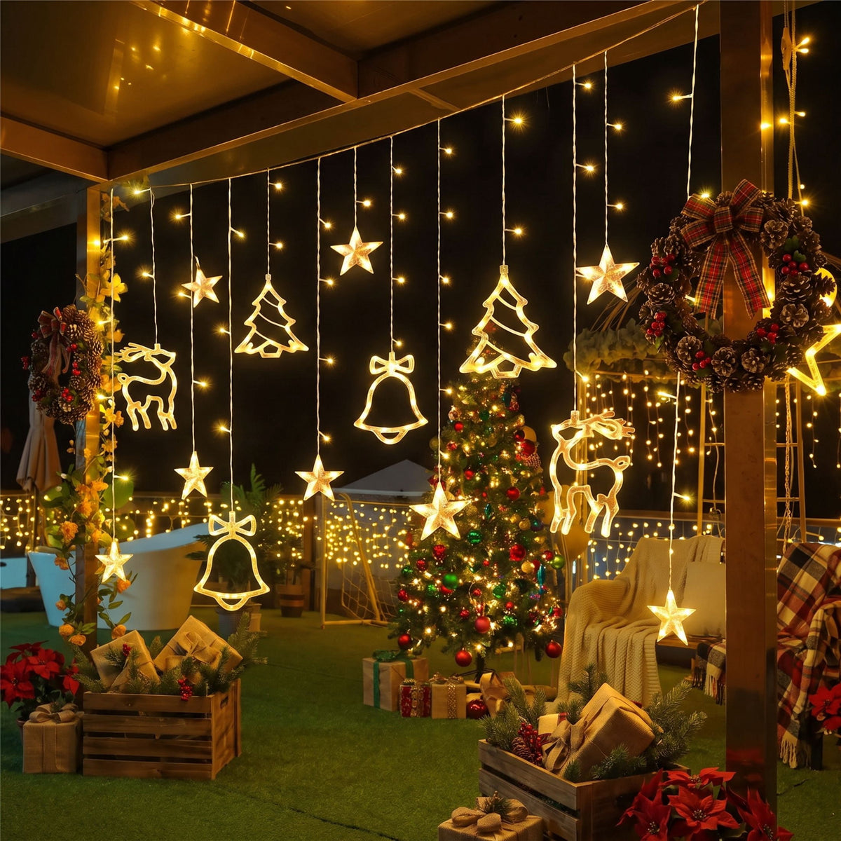 Scidweet Christmas Lights Decorations, 11.5 FT Hanging Twinkle Fairy Christmas Curtain Lights for Home Indoor Outdoor Window Xmas Decor, Warm White