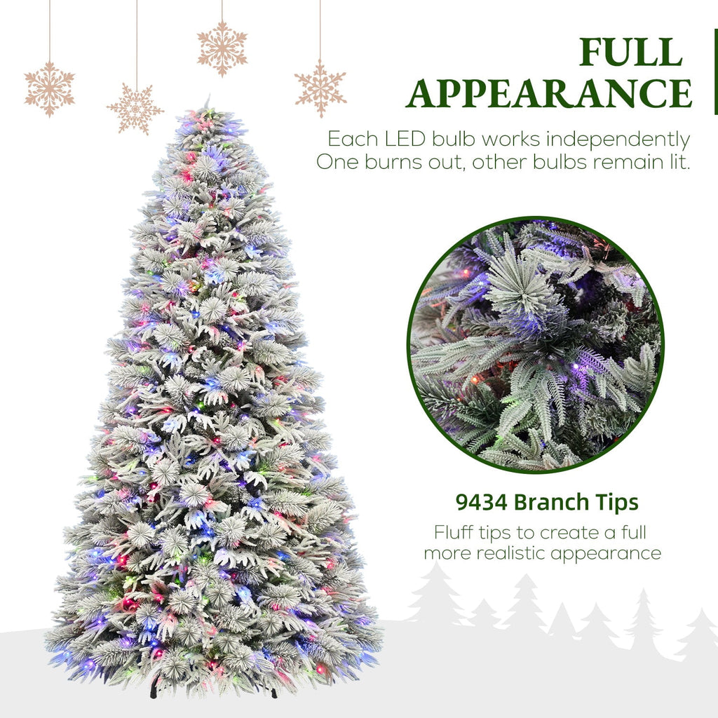 VIVATREES 7.5FT Premium Flocked Christmas Tree 550 Multi-Color LED Lights 5490 PVC PE Hinged Branch Tips Pre-Lit Artificial Xmas Pine Needles Metal Base for Home Office Holiday Decor