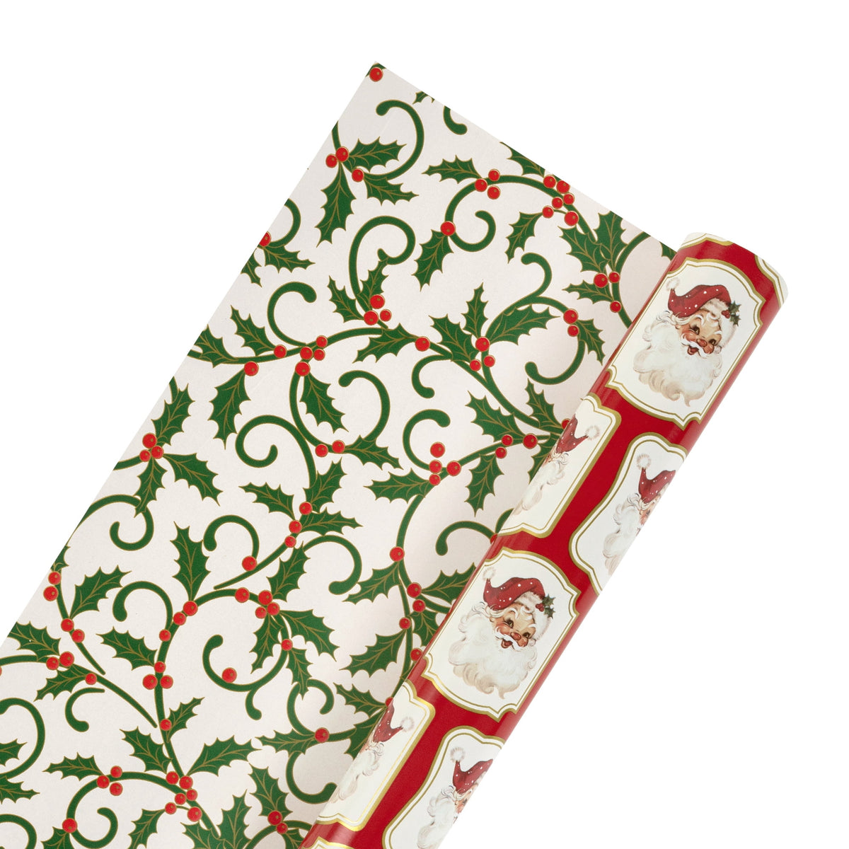 LaRibbons 30" x 10' Holiday Reversible Metallic Gift Wrap Kit | Vintage Santa and Holiday Greens