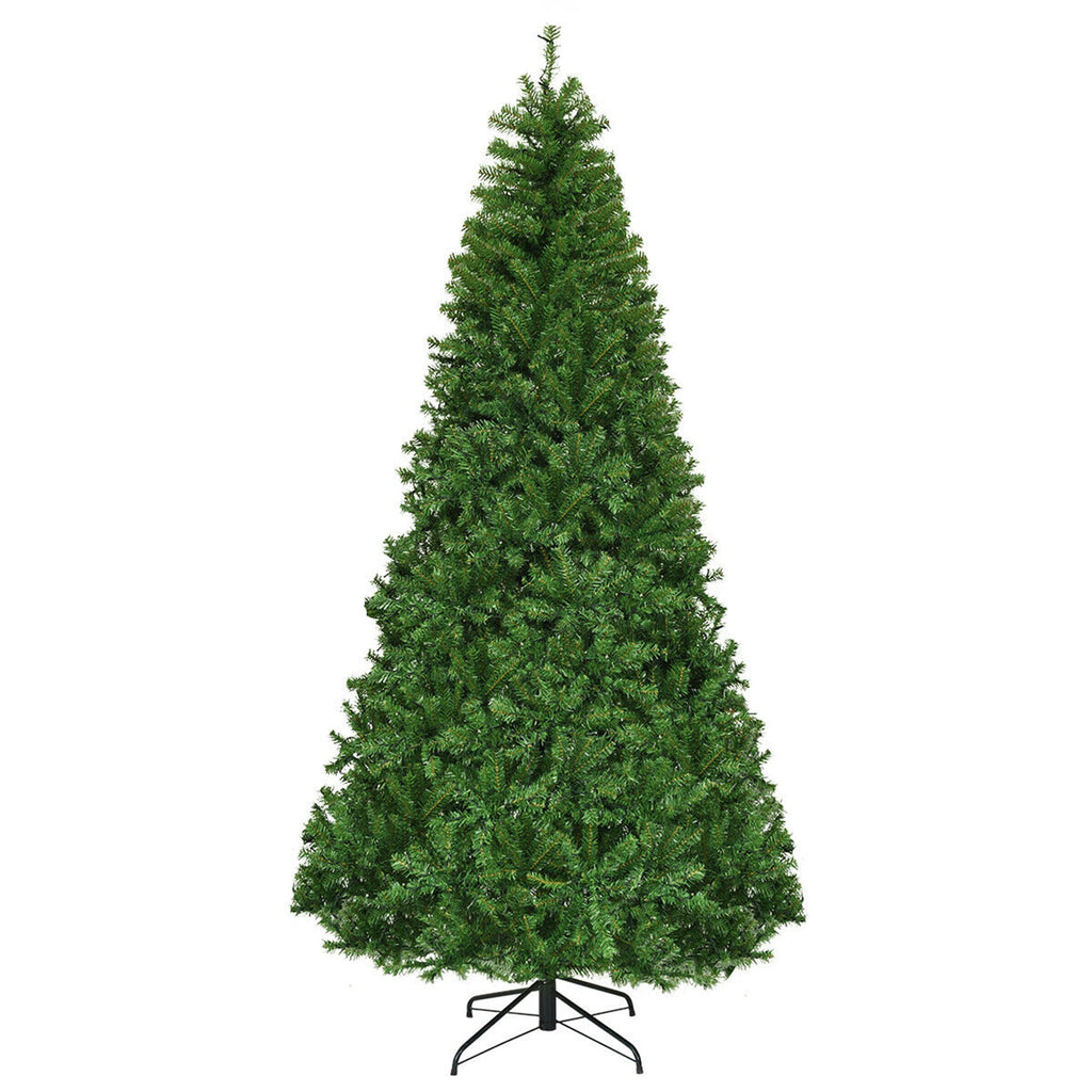 Gymax 8FT Pre-Lit Christmas Tree Hinged Artificial Tree w/ Metal Stand LED Lights