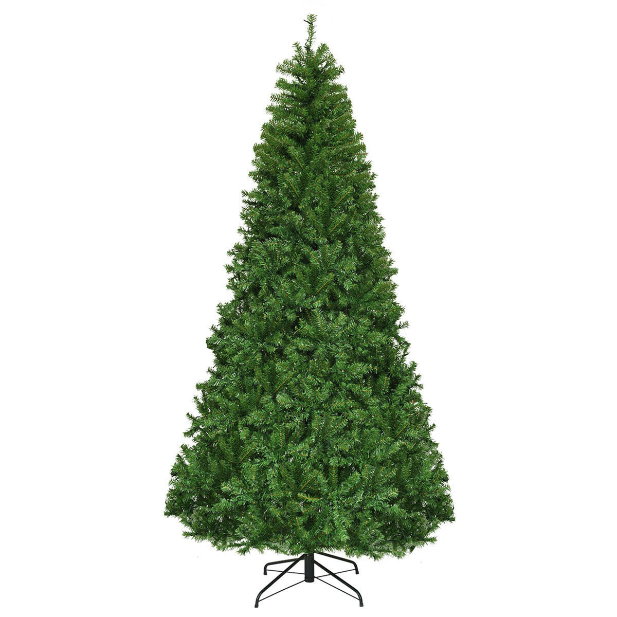 Gymax 8FT Pre-Lit Christmas Tree Hinged Artificial Tree w/ Metal Stand LED Lights