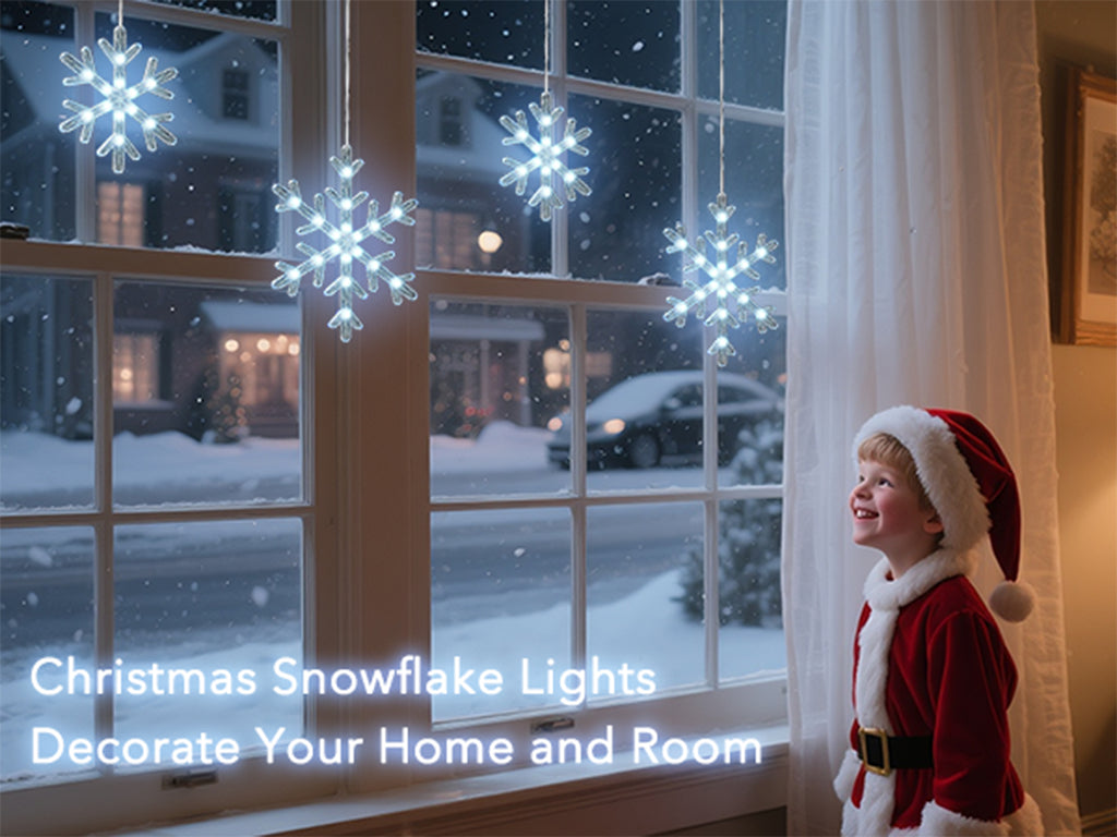 BeatiNeon 9ft Christmas Snowflake String Lights, 10 Pcs Blue & Cool White LED Snowfall Lights with Twinkle Effect, Connectable Indoor Outdoor Waterproof Holiday Decor for Eaves, Garden, Yard, Indoor