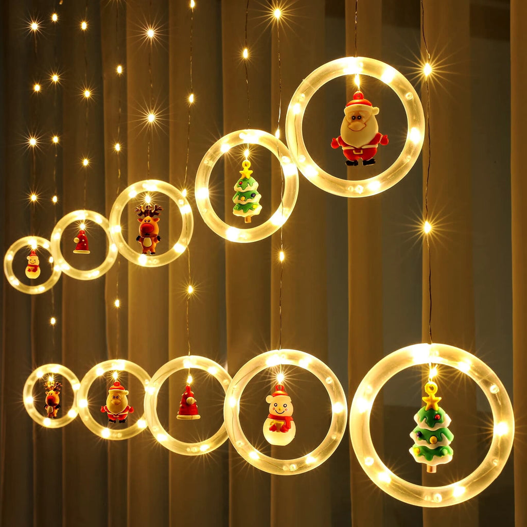 WILLED Christmas String Lights, 120 LED Window Curtain Lights with Christmas Ornaments, 9.8ft USB Powered Warm White Waterproof Fairy Lights Indoor Outdoor for Xmas Tree Patio Garden Party Home Decor