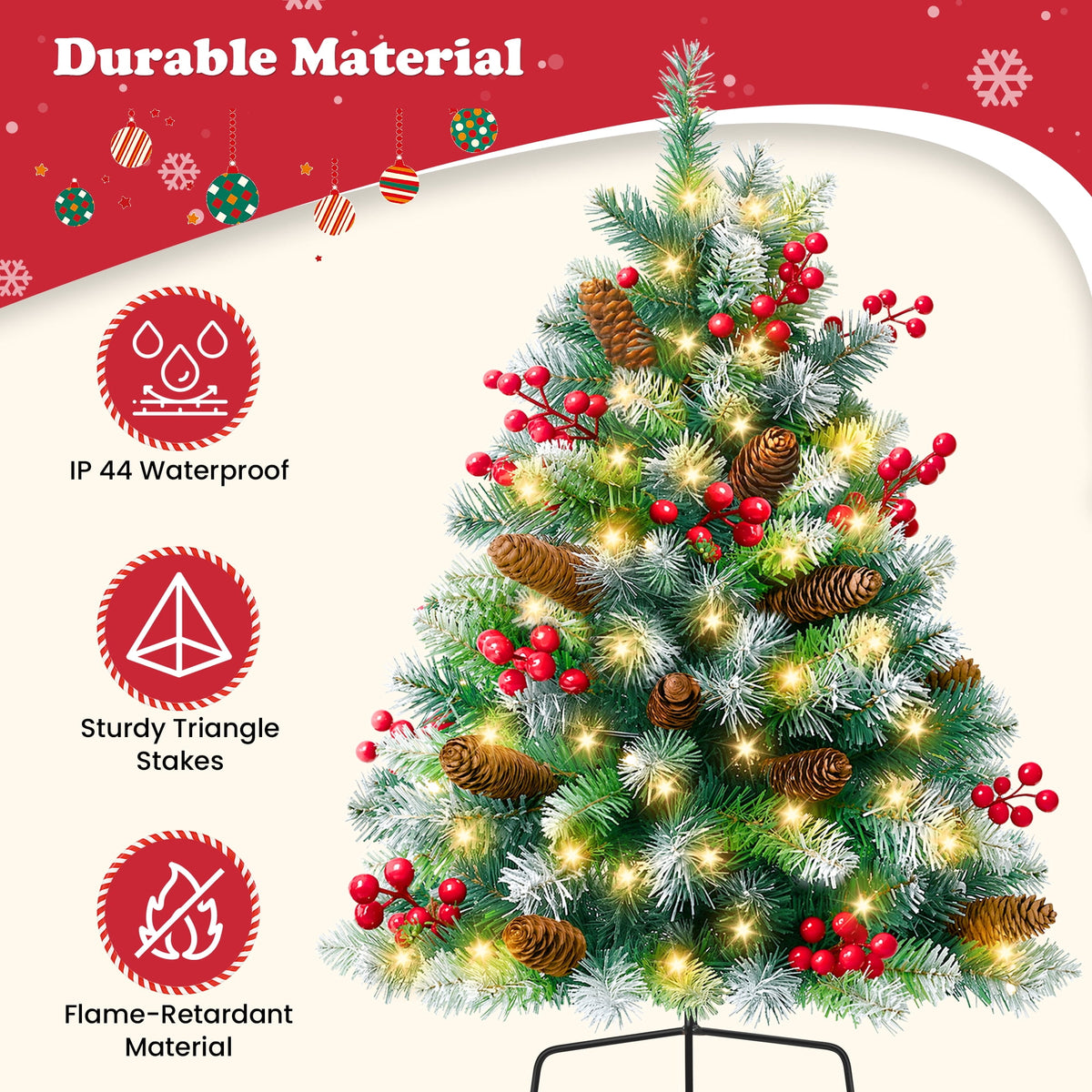 Yexmas 2PCS Small Outdoor Christmas Trees with LED Lights,30" Artificial Xmas Decora for Porch,Yard,Pathway,Garden,PVC