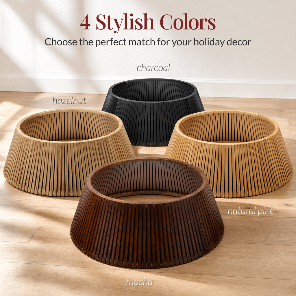 Best Choice Products 36in Christmas Tree Collar, Solid Wood Slatted Tree Skirt Holiday Accessory for Home - Walnut