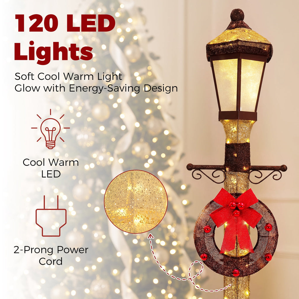 FOOWIN 6FT Christmas Lamppost Set of 2, Outdoor Christmas Lamp Post Decoration with 120 LED Lights, Holiday Porch Lamp Post Decor, Gold