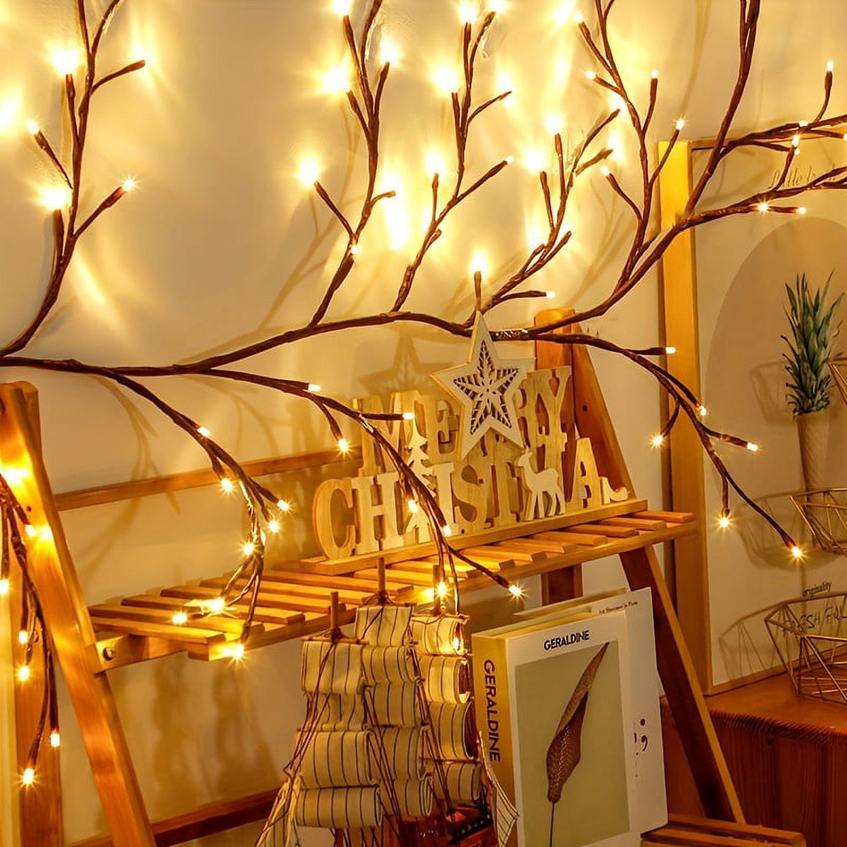 96 LED Indoor Wall Tree Lights Willow Vine Light Artificial Plants Tree Branches Lights 8 Modes 6 FT Flexible Enchanted Christmas Decoration (Warm White)