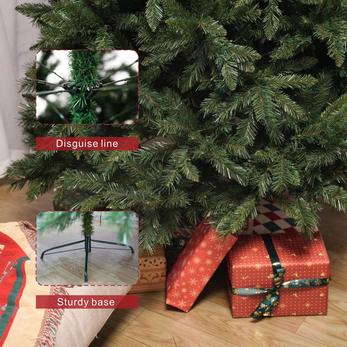 6' Premium Pine Artificial Christmas Tree with Hinged Branches & 60 Pine Cones