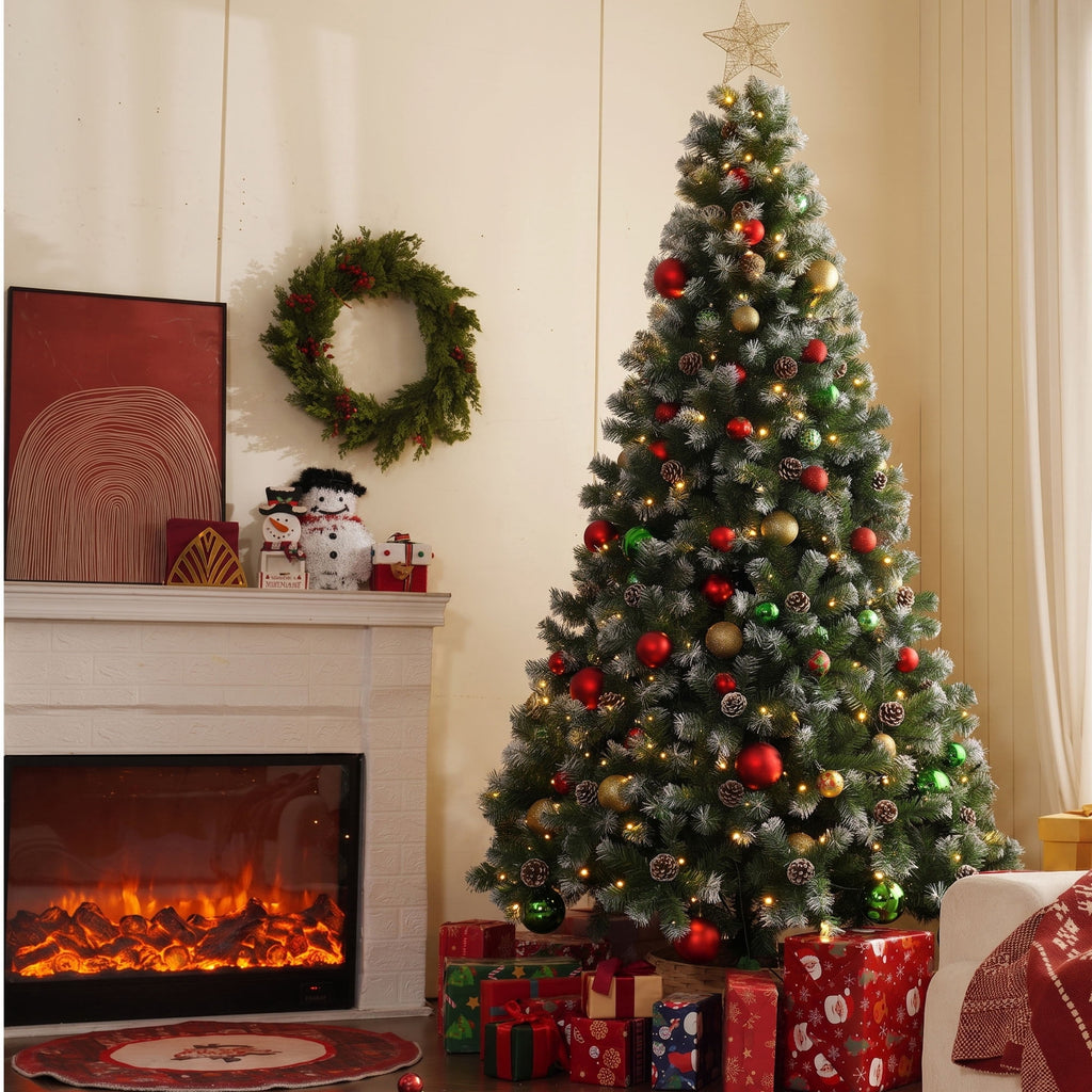 Yexmas 7.5ft Pre-Lit Christmas Tree with Tree Topper, 8 Modes LED Lights, Artificial Xmas Tree with Large Storage Bag