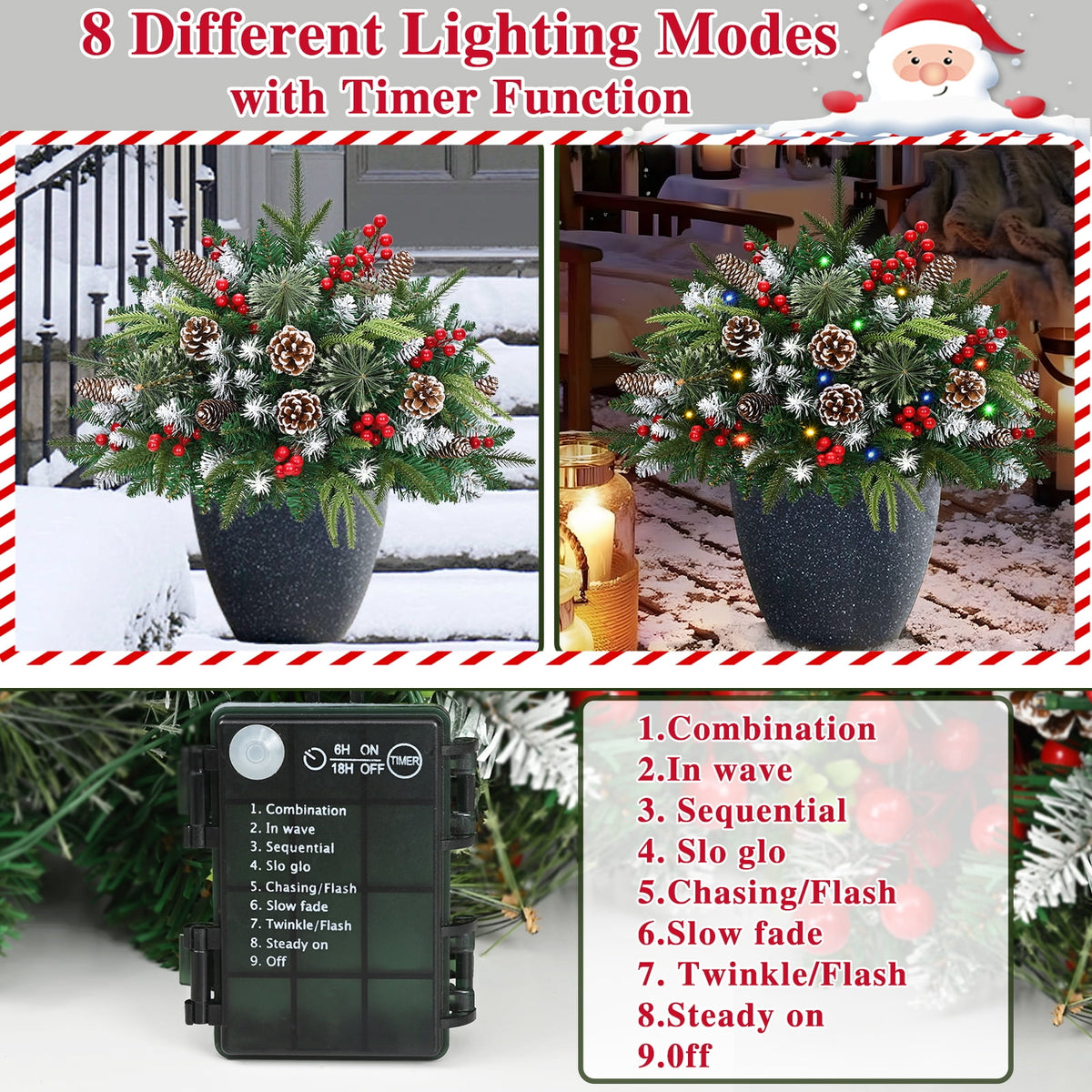 Ikfashoni 2 Pack Christmas Urn Filler, Pre-lit Outdoor Christmas Tree with Remote, Artificial Christmas Porch Pathway Decoration