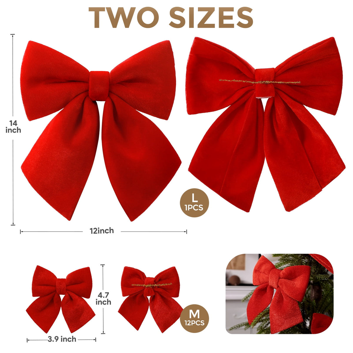 Ayieyill 13 Pack Coquette Pink Bows for Christmas Tree, Large Velvet Christmas Bows for Wreaths Tree Fireplace Indoor Decor