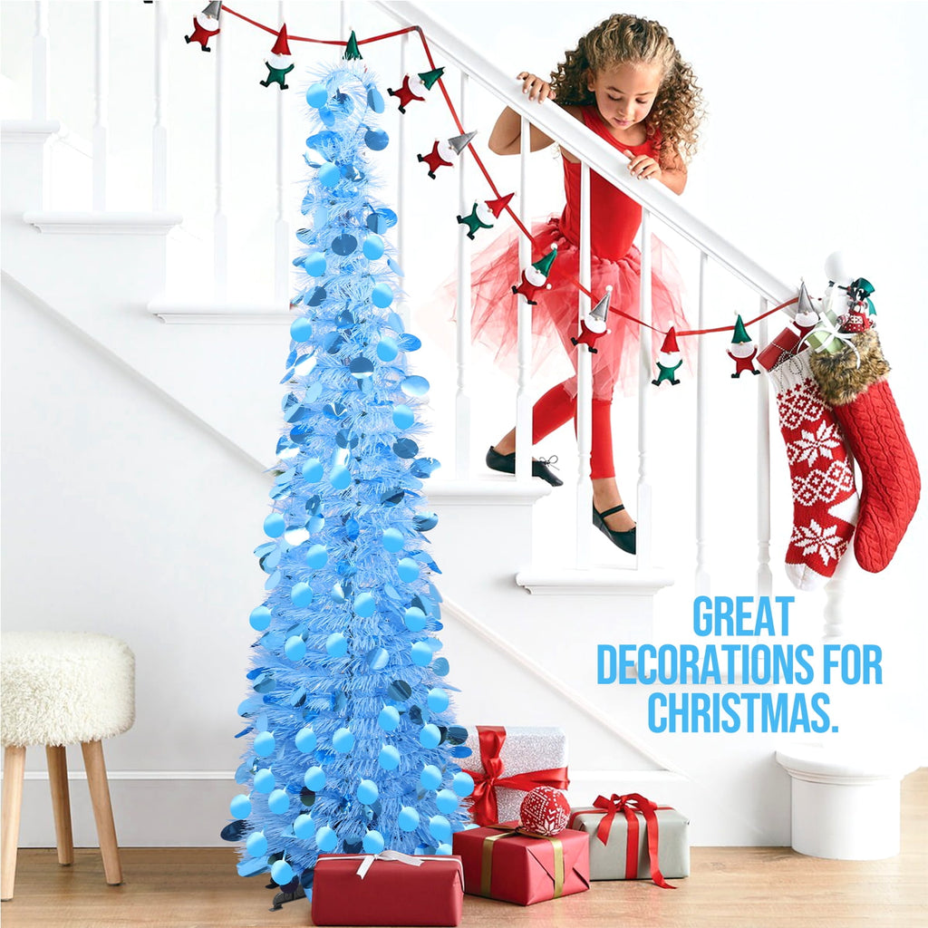 Ayieyill 5ft Pop up Christmas Tree,Color Artificial Pencil Tinsel Xmas Trees for Christmas Indoor Decorations, Collapsible Christmas Tree (Silver)