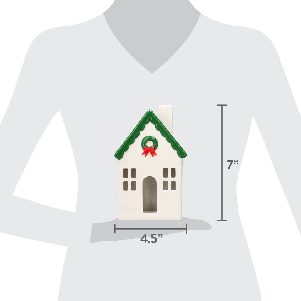 Ceramic House with Wreath Christmas Decoration, Red/White/Green, 7", by Holiday Time