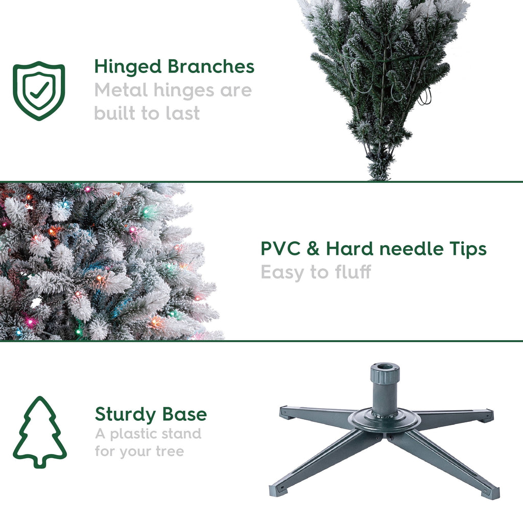 6.5' Pre-Lit Brewster Pine Snow-Flocked Green Artificial Christmas Tree with LumaDazzle Color-Changing Twinkle LED Lights and Stand, by Holiday Time