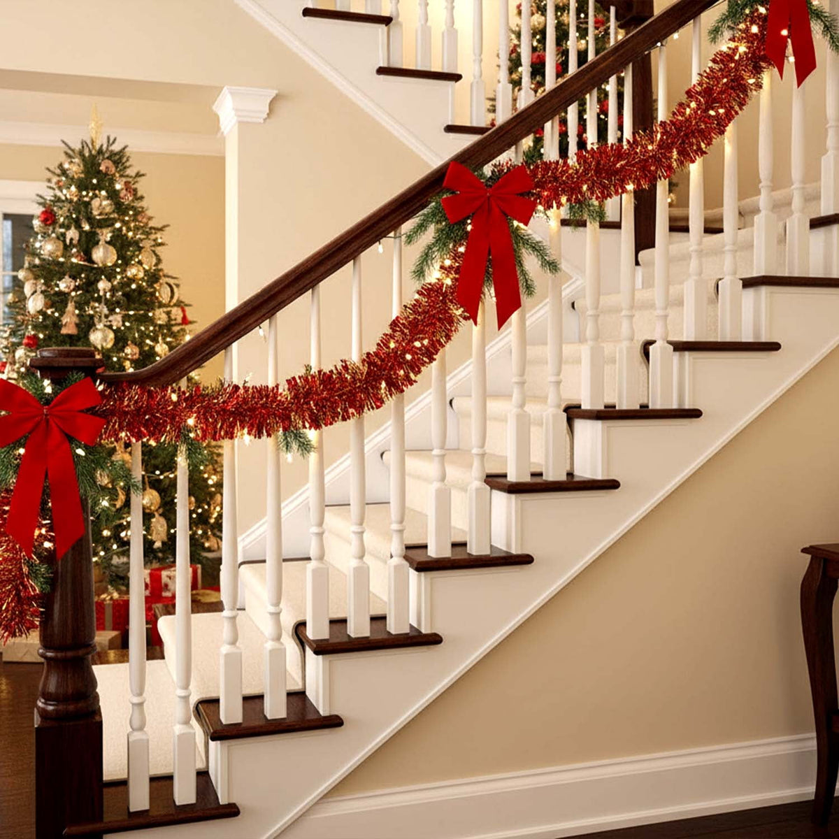 Ayieyill 33ft Tinsel Garland Hanging Christmas Tree Garland for Christmas Tree Decorations Indoor, Iridescent