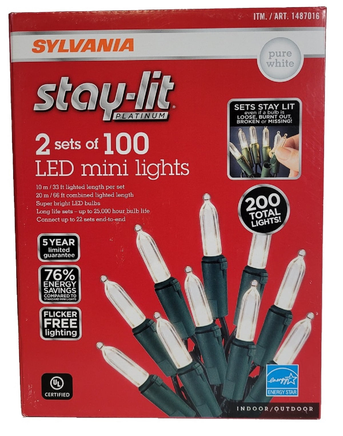 Sylvania Stay-lit 100 Mini Pure White LED Lights (Pack of 2)