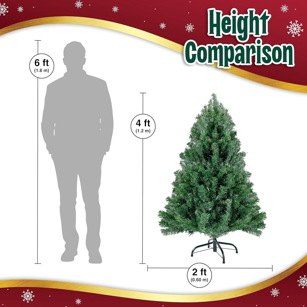 4ft Christmas Tree - Premium Hinged Artificial Small Christmas Tree Green, Canadian Fir Full Bodied 4 Feet Tree with 320 Tips, Lightweight and Easy to Assemble Holiday Décor Tree with Metal Stand