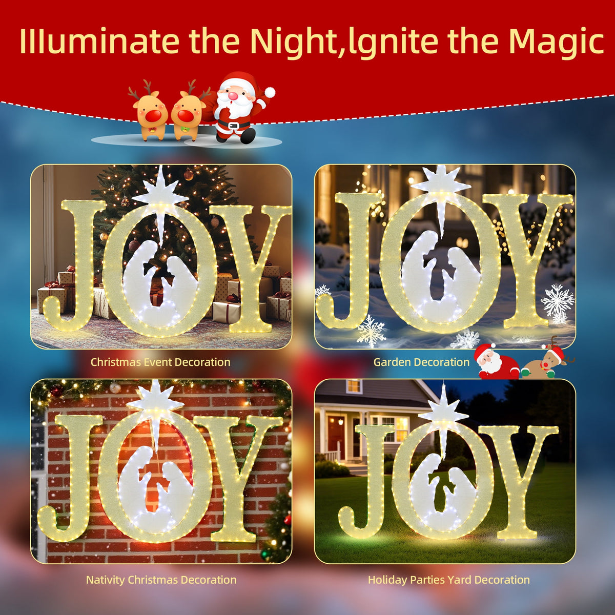 Starfree 49-inch Outdoor Nativity Decoration Lighted JOY Sign with Outdoor Christmas Yard Decorations Hanging and Standing Options for Porch & Garden