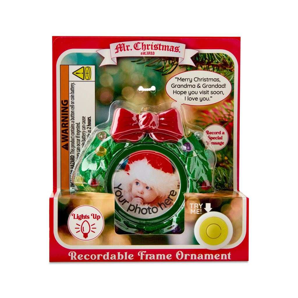 Mr. Christmas Recordable Picture Frame Wreath Ornament, Green