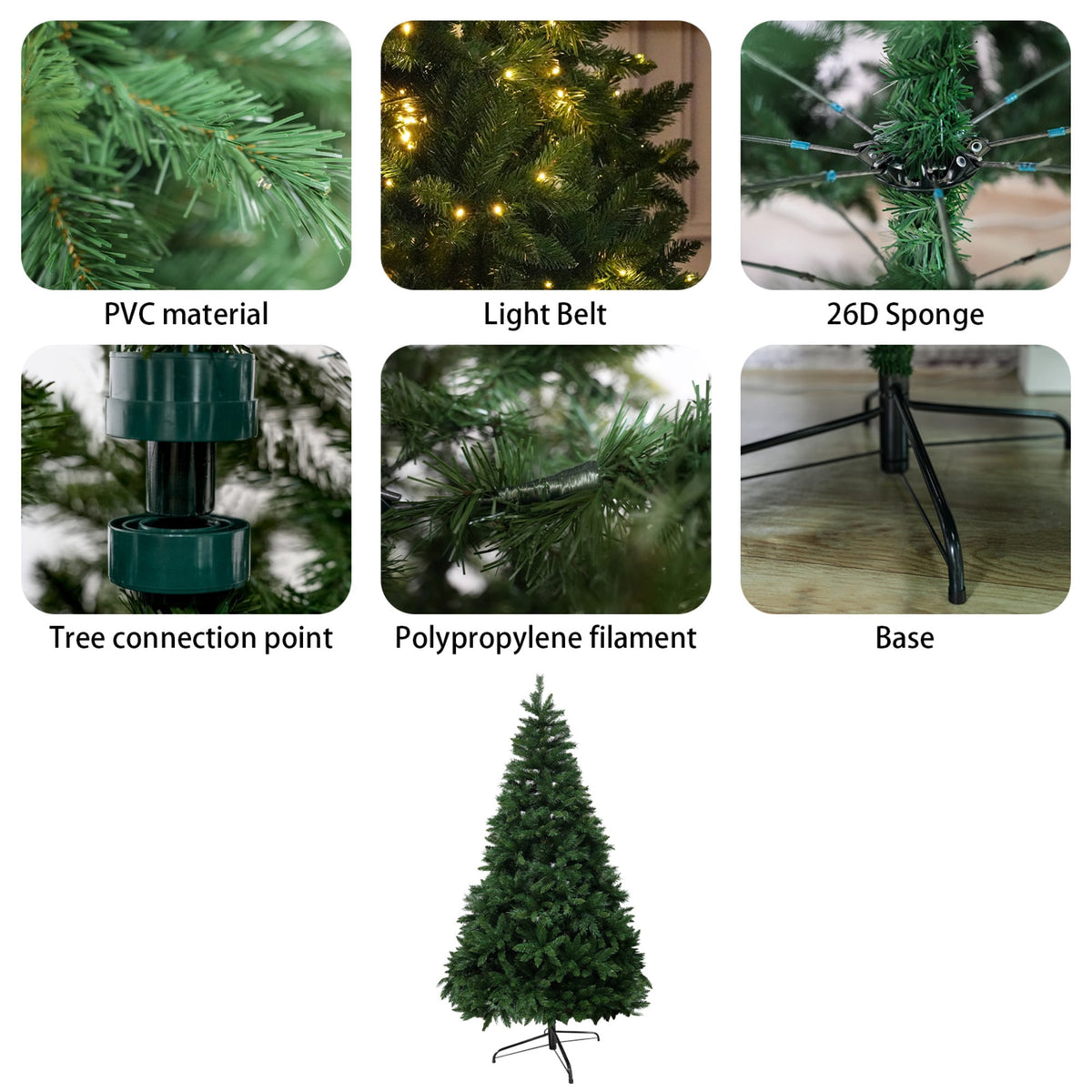 6' Premium Pine Artificial Christmas Tree with Hinged Branches & 60 Pine Cones