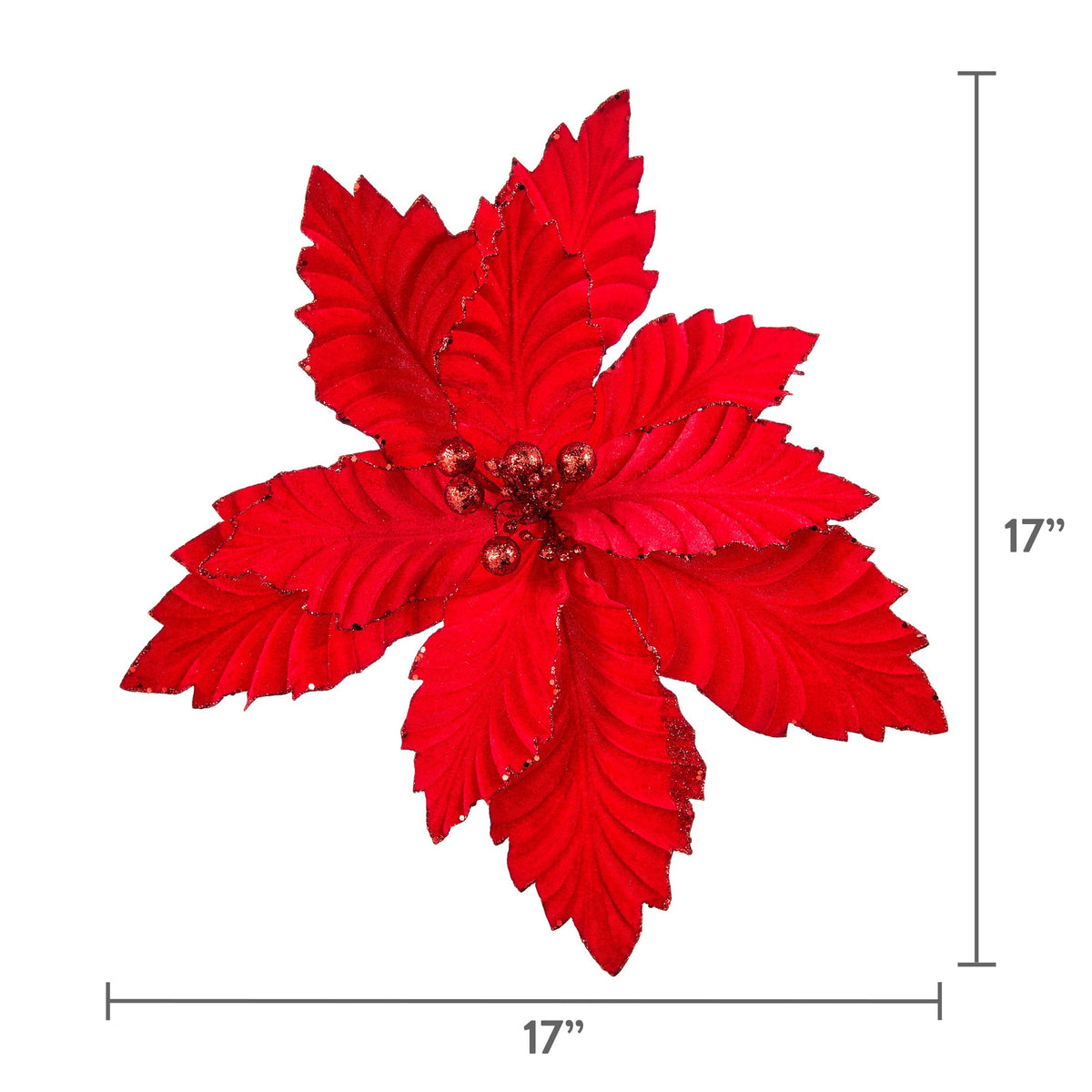 Red Velvet Poinsettia Christmas Clip Ornament, 17", by Holiday Time