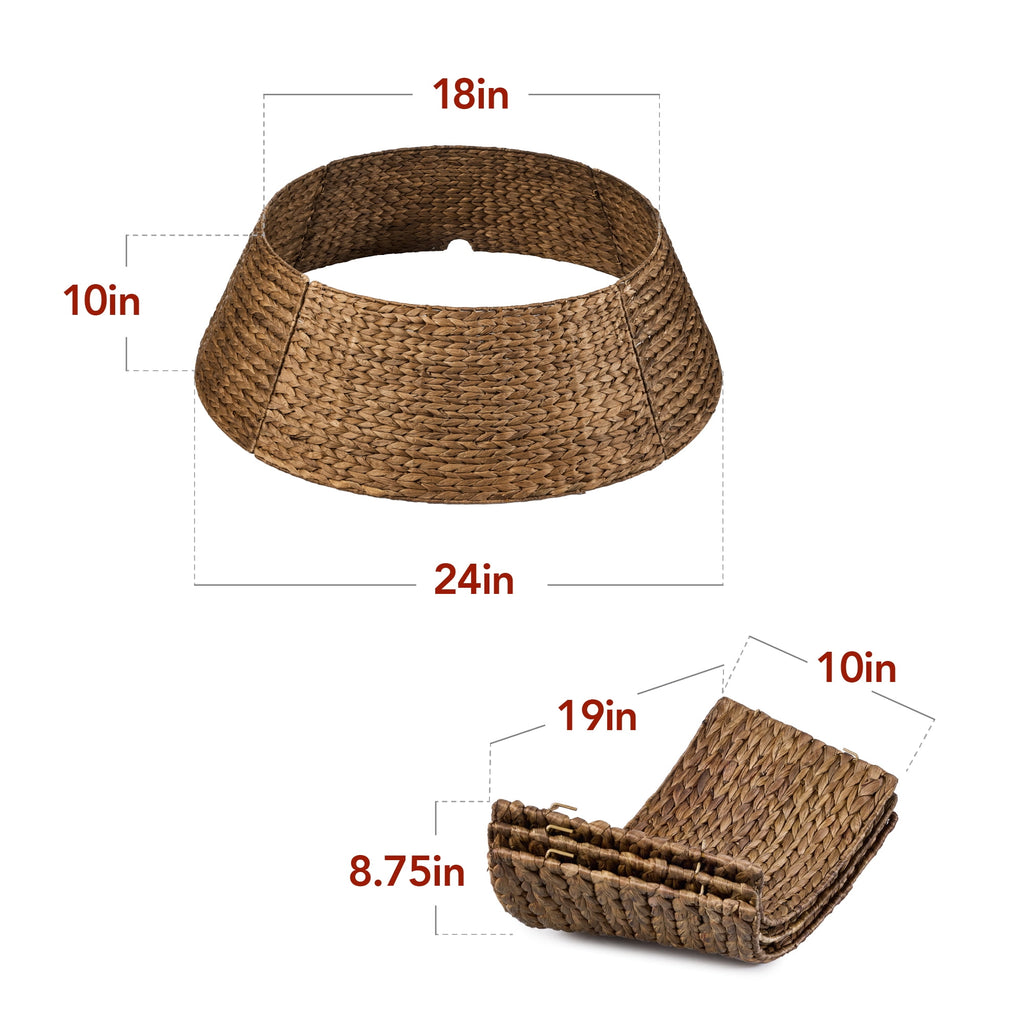 Best Choice Products 24in Woven Hyacinth Christmas Tree Collar, Tree Skirt Accessory w/ Cord Cut-Out - Chestnut