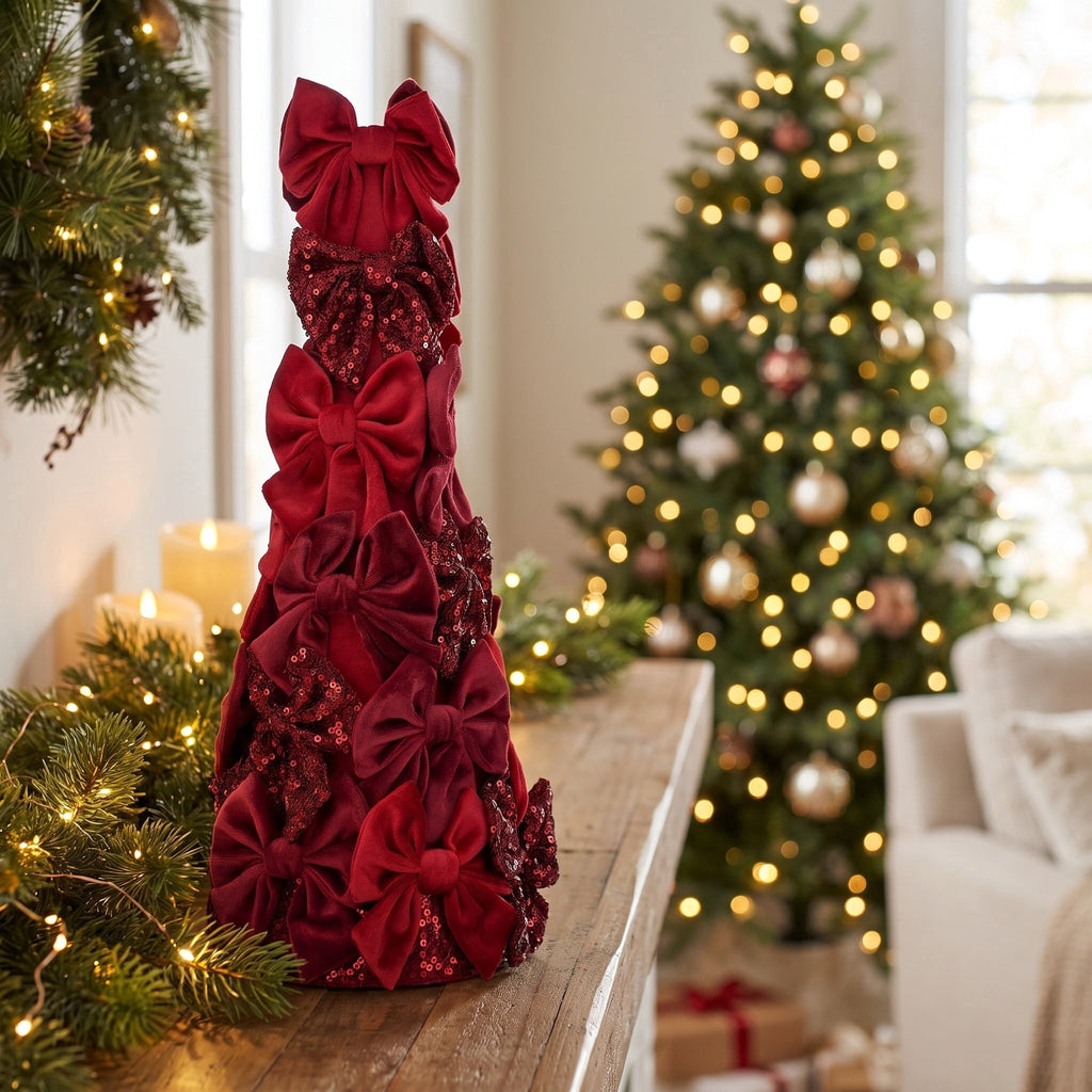 Bow Tree Christmas Decoration, Red, 16", by Holiday Time