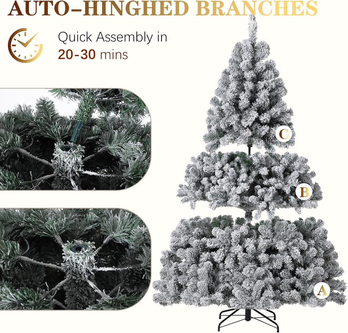9FT Premium Spruce Artificial Christmas Tree, Pre-Lit with Realistic Hinged Branches, Heavy-Duty Foldable Metal Stand for Home, Office & Large Space Holiday Display