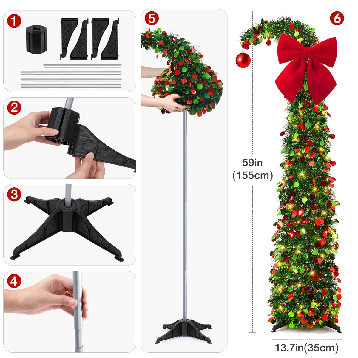 Ayieyill Christmas Tree 5FT Pencil Christmas Tree, Collapsible Pop up Tinsel Tree for Christmas Decorations Indoor, Pink
